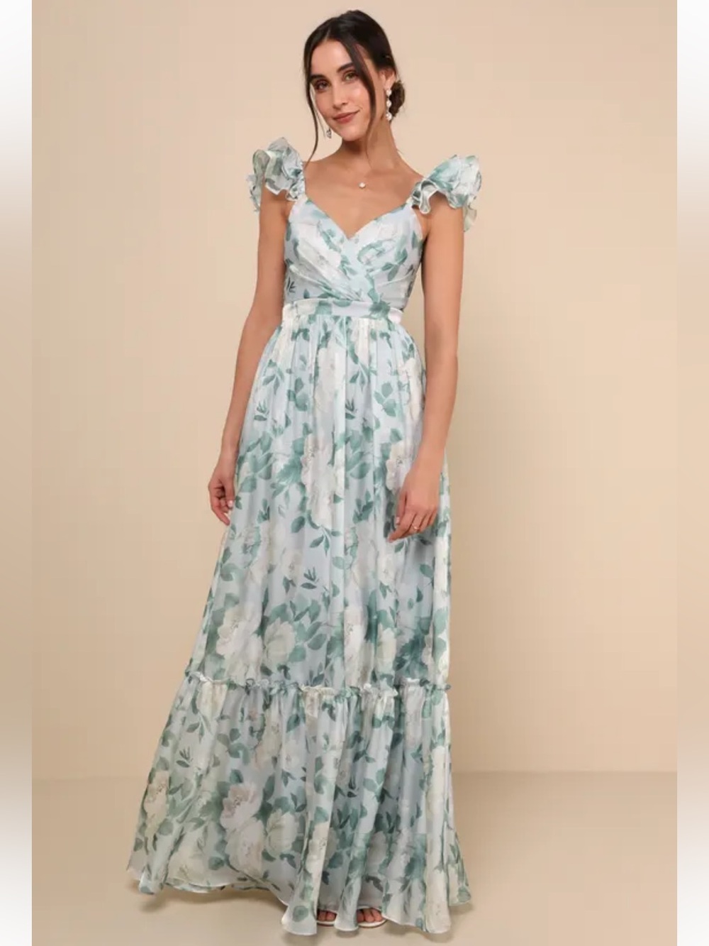 Soiree Perfection Light Blue Floral Ruffled Tiered Maxi Dress